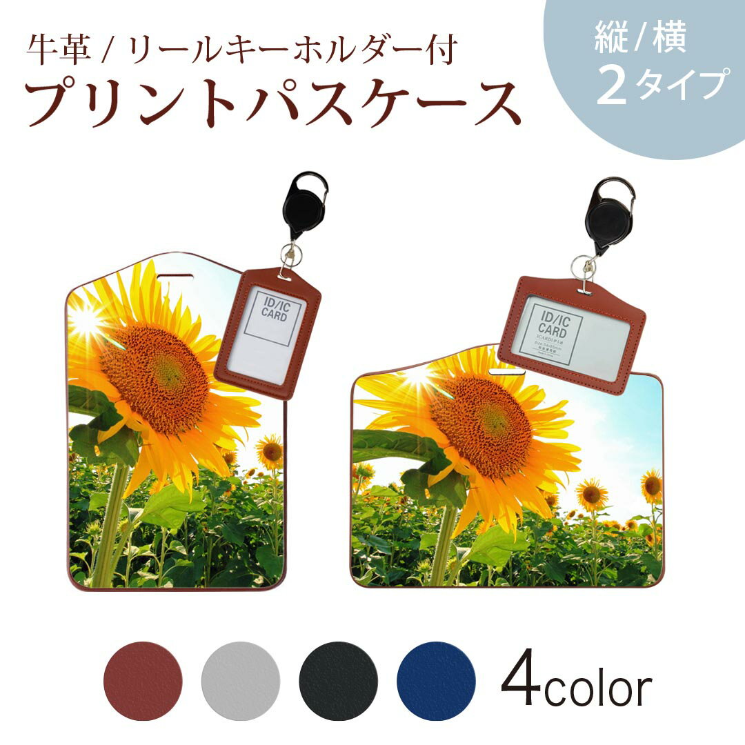 パスケース リールキーホルダー付 定期入れ IC IDカード入れ グレー ブラック ブラウン ネイビー 紛失防止 70cm伸びる 社員証入れ 通学 通勤 passcase 011440 花 ひまわり 写真