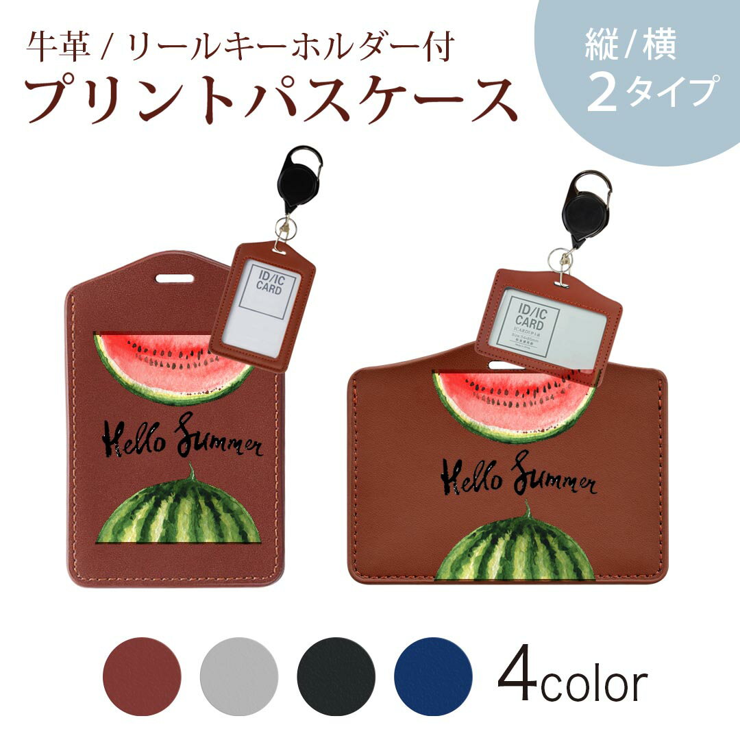 パスケース リールキーホルダー付 定期入れ IC IDカード入れ グレー ブラック ブラウン ネイビー 紛失防止 70cm伸びる 社員証入れ 通学 通勤 passcase 012062 英語　スイカ　果物