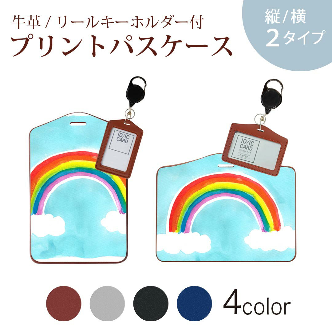 パスケース リールキーホルダー付 定期入れ IC IDカード入れ グレー ブラック ブラウン ネイビー 紛失防止 70cm伸びる 社員証入れ 通学 通勤 passcase 014031 虹 レインボー 空