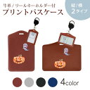 パスケース リールキーホルダー付 定期入れ IC IDカード入れ グレー ブラック ブラウン ネイビー 紛失防止 70cm伸びる 社員証入れ 通学 通勤 passcase 014741 ハロウィン かぼちゃ おばけ