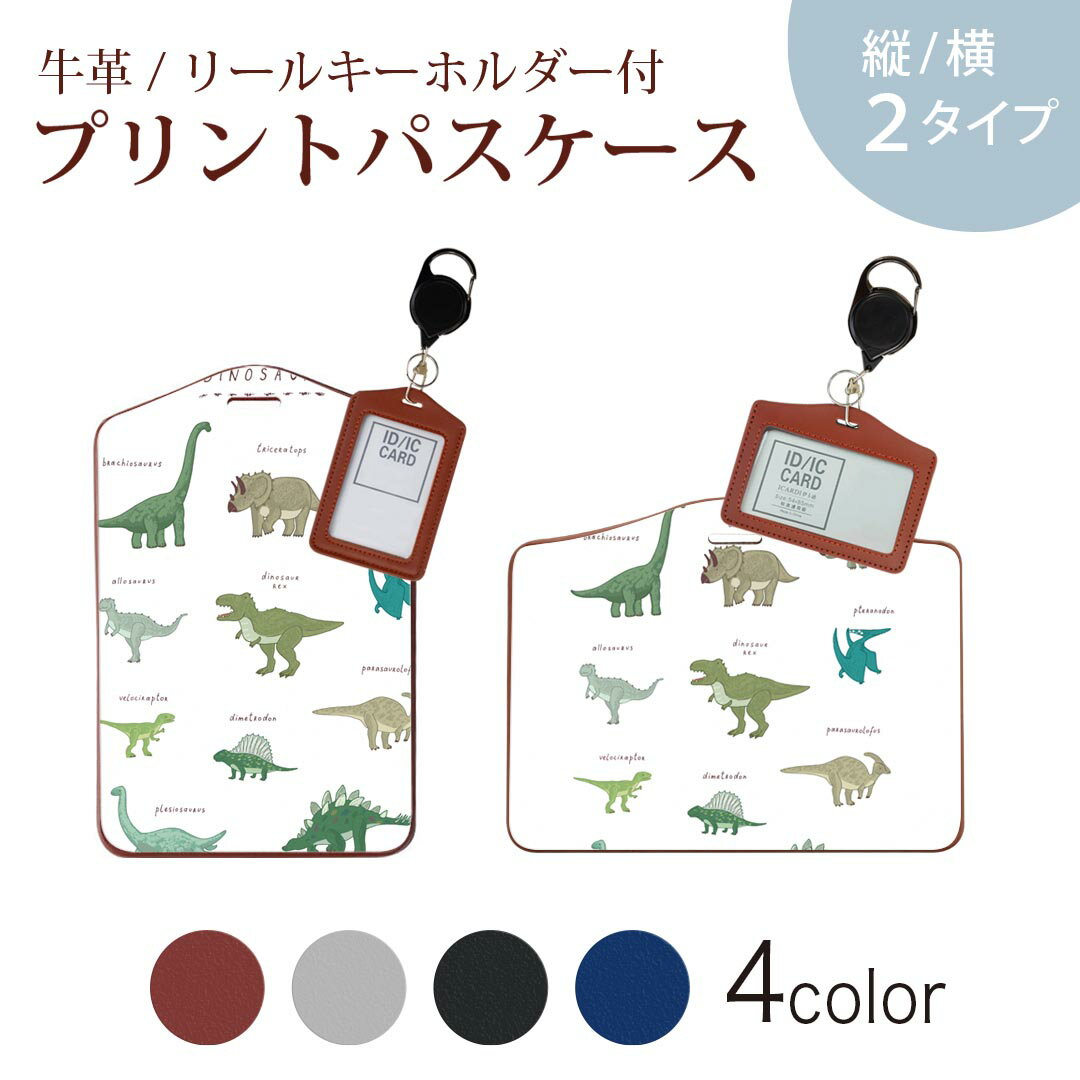 パスケース リールキーホルダー付 定期入れ IC IDカード入れ グレー ブラック ブラウン ネイビー 紛失防止 70cm伸びる 社員証入れ 通学 通勤 passcase 017553 ダイナソー ダイナソー 恐竜 Dinosaur 表