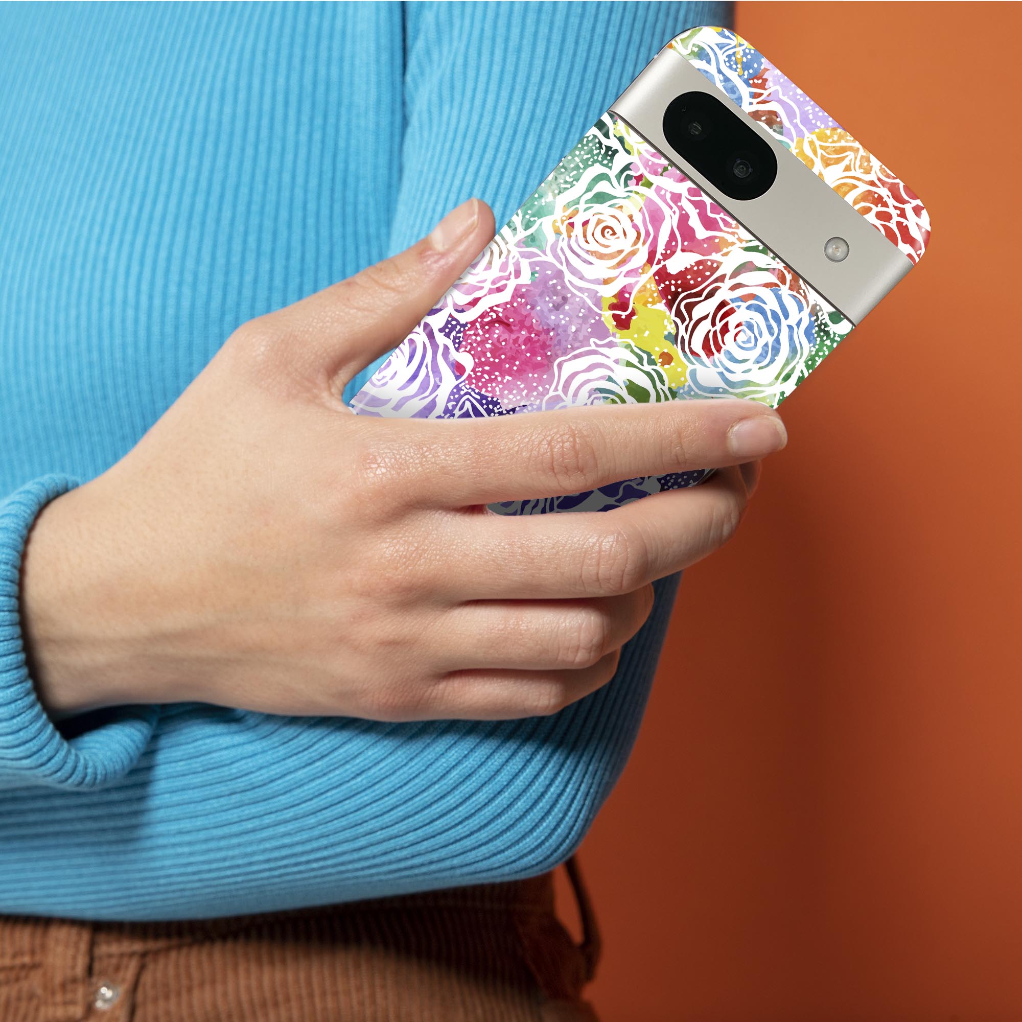 スマコレのPixel 8a 用 スキンシール pixel8a 全面スキンシール フル 背面 側面 ステッカー 保護シール 2枚入り 花　　カラフル　006486｜アングル2