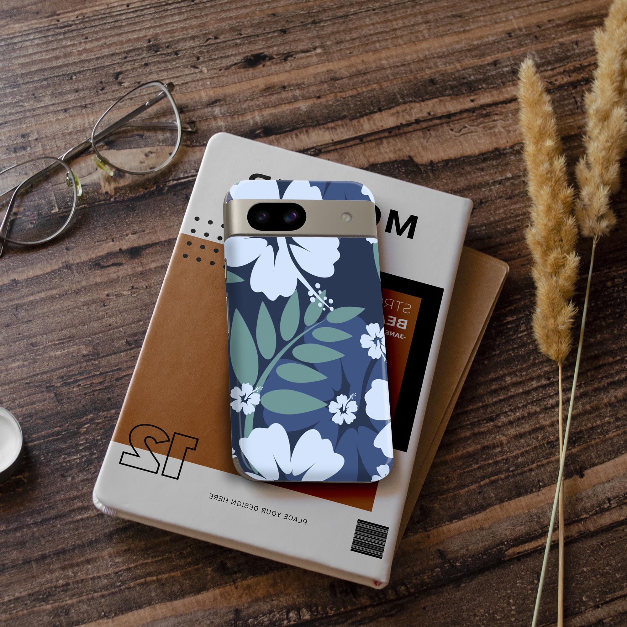 Pixel 8a 用 スキンシール pixel8a 全面スキンシール フル 背面 側面 ステッカー 保護シール 2枚入り 花　ハイビスカス　青　000377