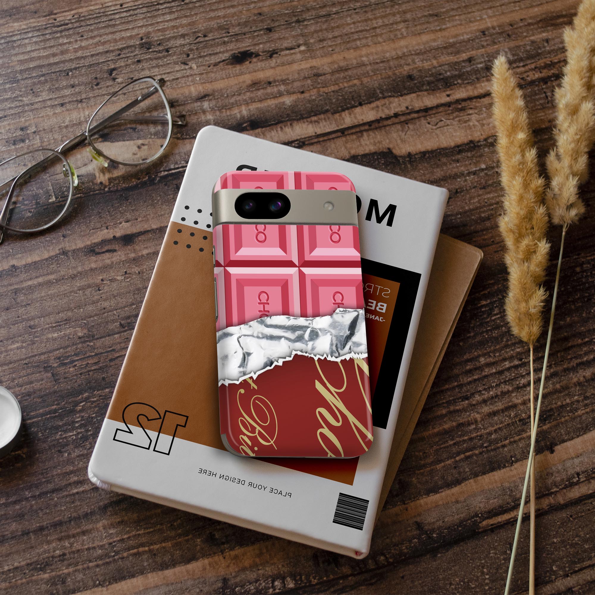 Pixel 8a 用 スキンシール pixel8a 全面スキンシール フル 背面 側面 ステッカー 保護シール 2枚入り チョコレート　ピンク　002444