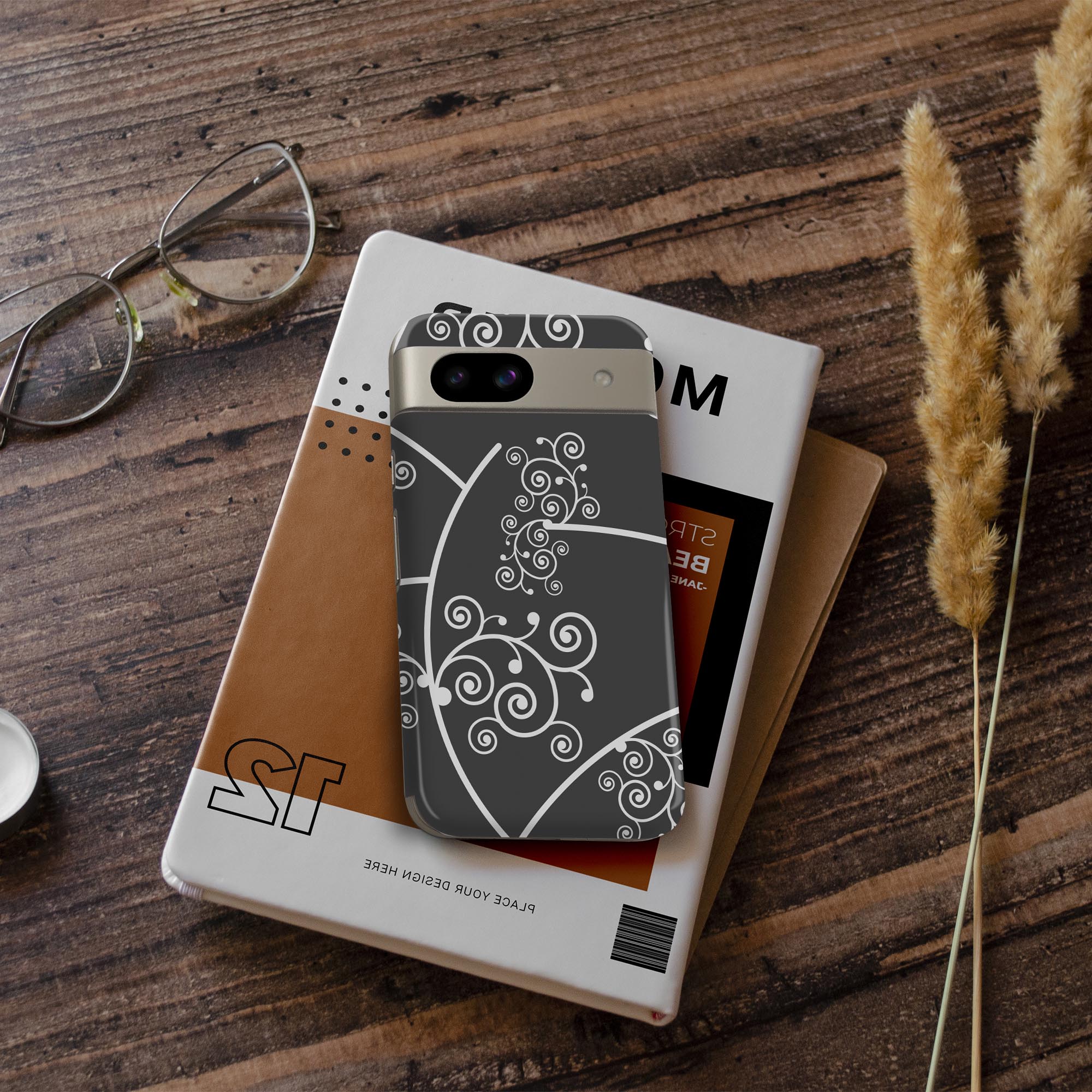 Pixel 8a 用 スキンシール pixel8a 全面スキンシール フル 背面 側面 ステッカー 保護シール 2枚入り 植物　黒　白　003801