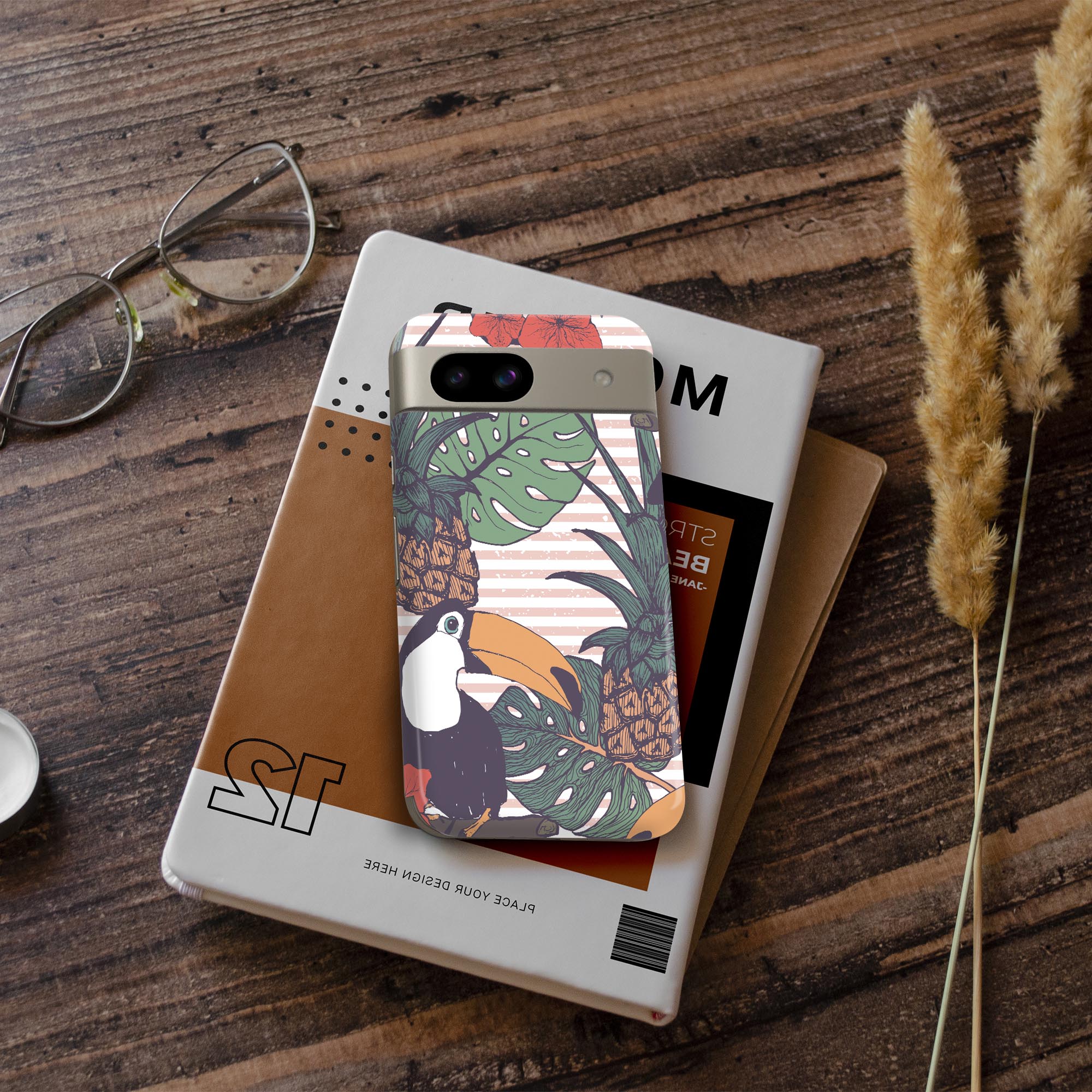 Pixel 8a 用 スキンシール pixel8a 全面スキンシール フル 背面 側面 ステッカー 保護シール 2枚入り 鳥　パイナップル　ハイビスカス　012079