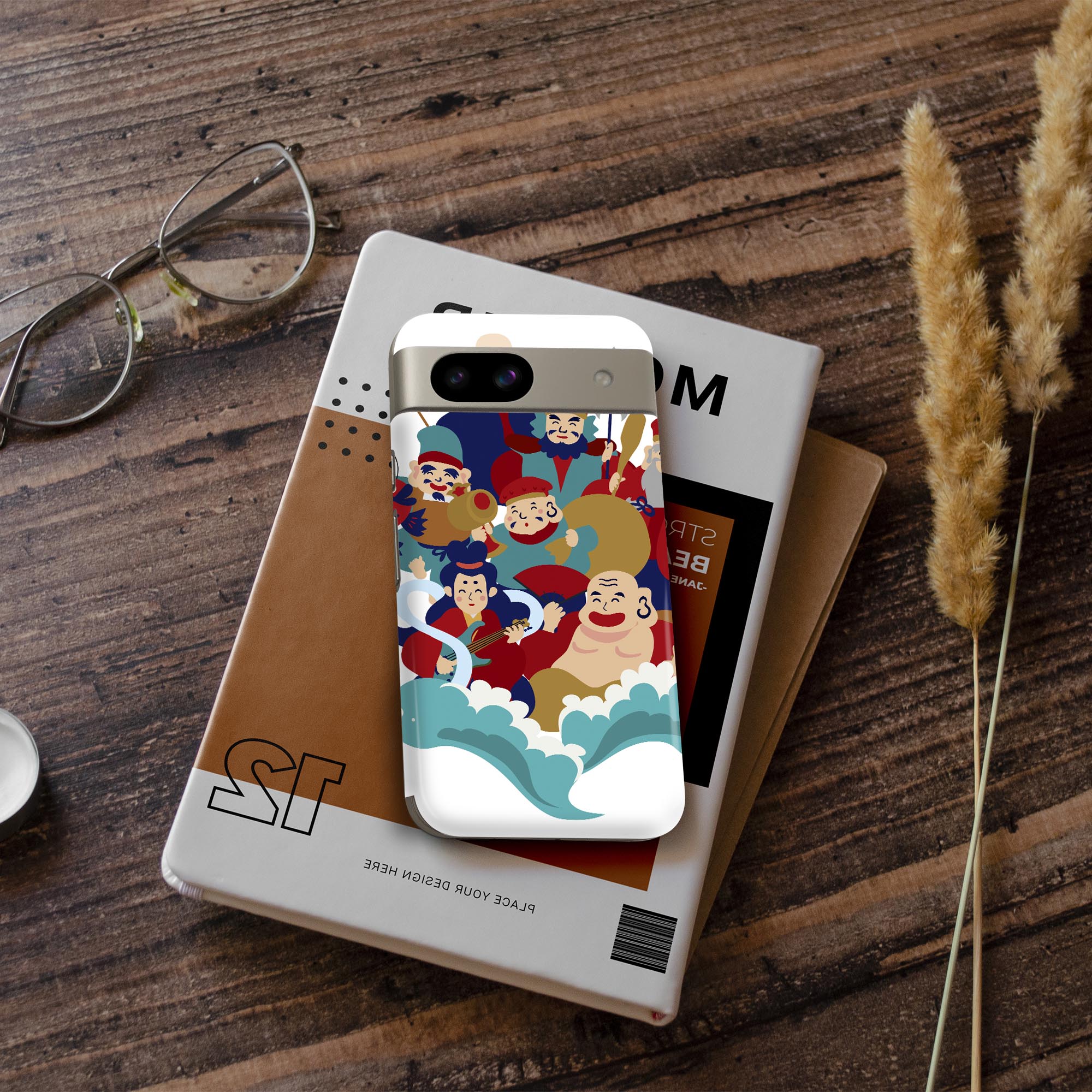 Pixel 8a 用 スキンシール pixel8a 全面スキンシール フル 背面 側面 ステッカー 保護シール 2枚入り 七福神　神様　商売?盛　012899