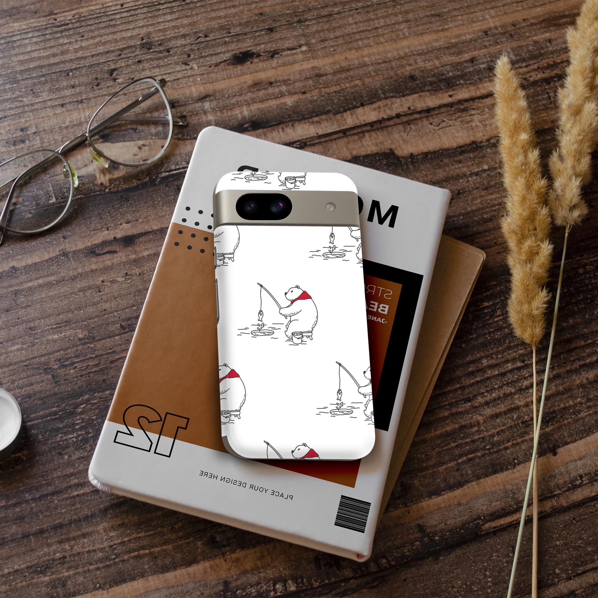 Pixel 8a 用 スキンシール pixel8a 全面スキンシール フル 背面 側面 ステッカー 保護シール 2枚入り シロクマ　釣り　かわいい　015780