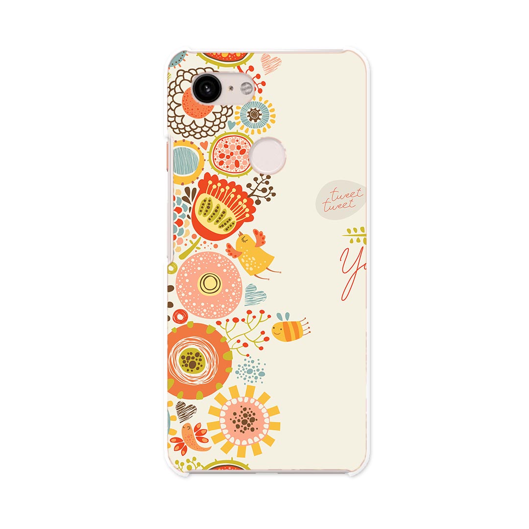 Pixel 3 専用 ハードケース 　ピクセル3　 igcase スマホカバー カバー ケース pc ハードケース 005529 フラワー 花　イラスト　鳥
