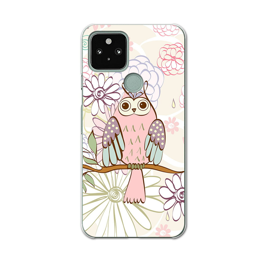 乐天商城 - Google Pixel 5 専用ケース ハードケース softbank ソフトバンク igcase スマホカバー カバー ケース 008898 アニマル チェック・ボーダー 花　フラワー　ピンク　フクロウ