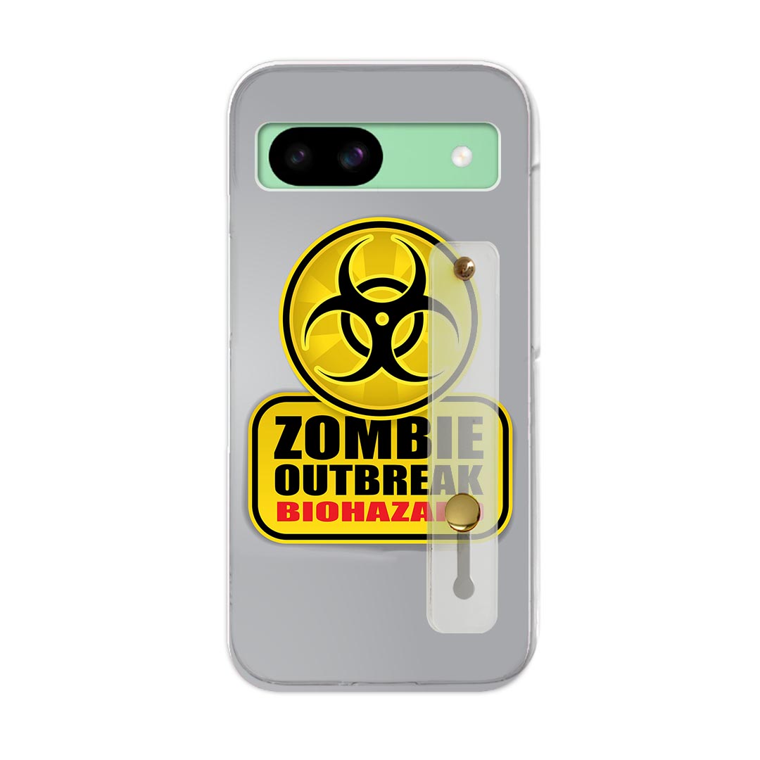 【送料無料】Pixel 8a 用 ハードケース スマホ ベルト付 スマホバンド 落下防止 シリコン スタンド機能付 リング スリム 背面 片手持ち カバー 携帯リング フィンガーリング 角度調整 001180 標識 ゾンビ バイオハザード