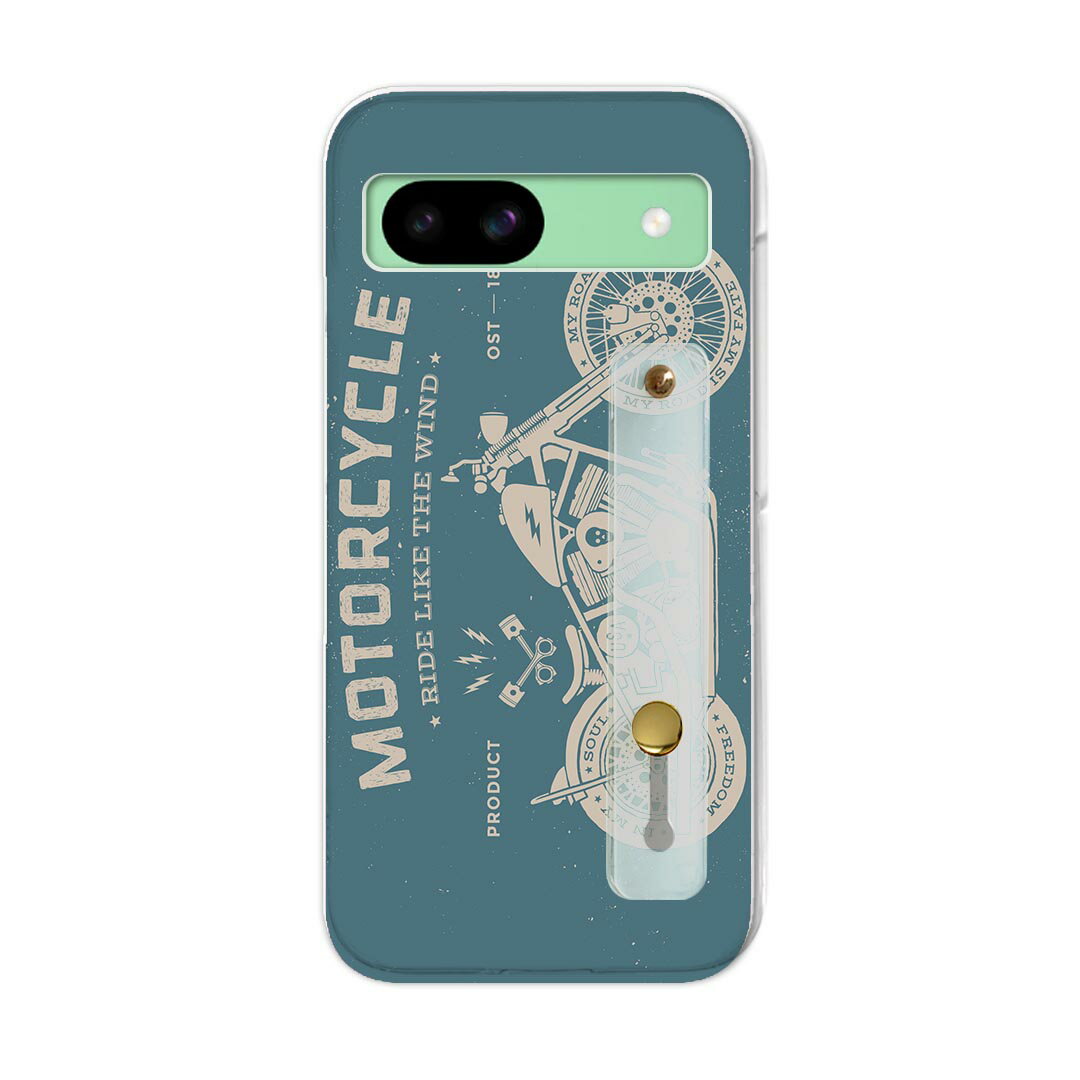 Mobile Phone Cases - 【送料無料】Pixel 8a 用 ハードケース スマホ ベルト付 スマホバンド 落下防止 シリコン スタンド機能付 リング スリム 背面 片手持ち カバー 携帯リング フィンガーリング 角度調整 010466 乗り物　バイク　レトロ