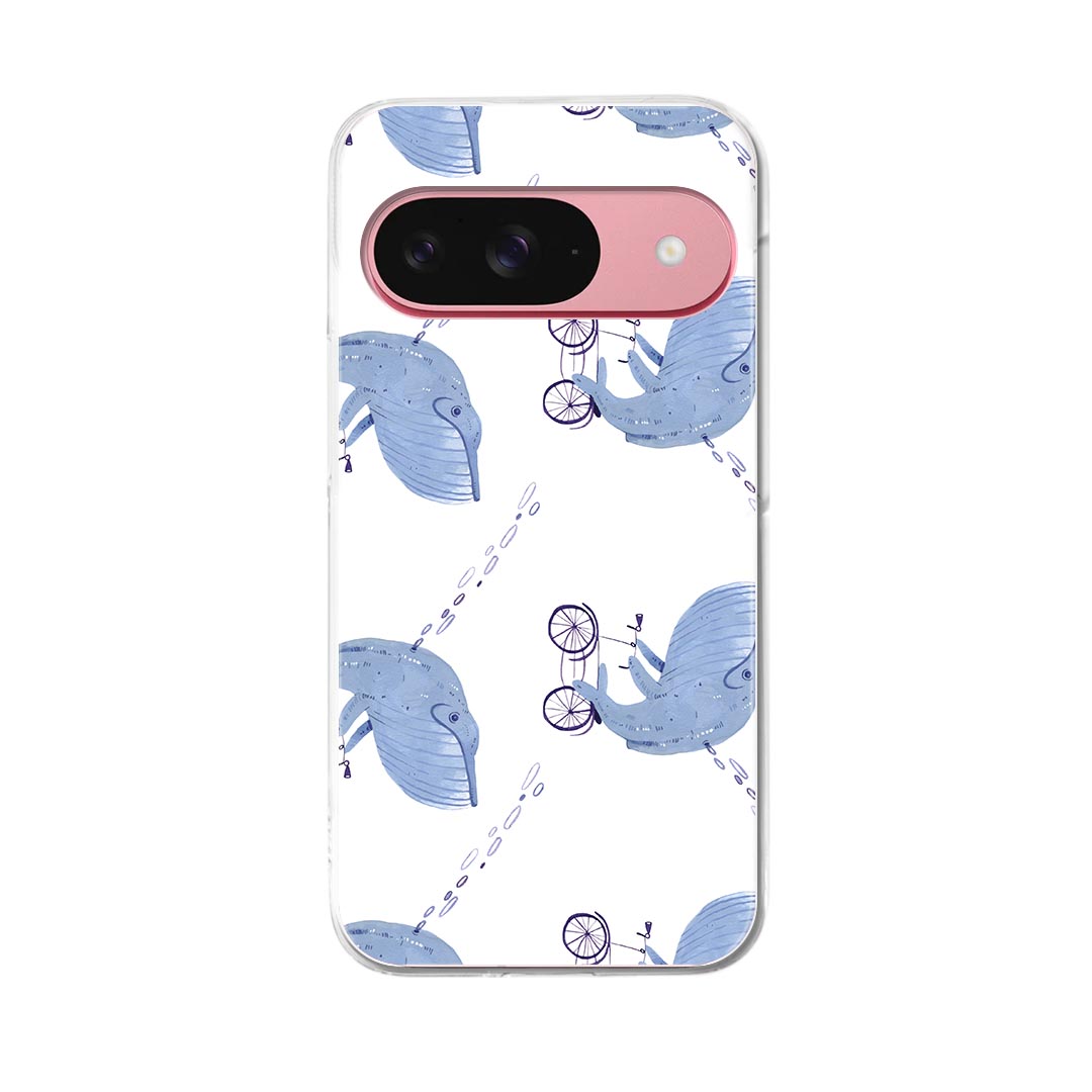 Google Pixel 9 / Pixel 9 pro 共通対応 6.3インチ ハードケース pixel9 pixel9pro 対応 ケース カバー 014757 くじら　自転車　模様