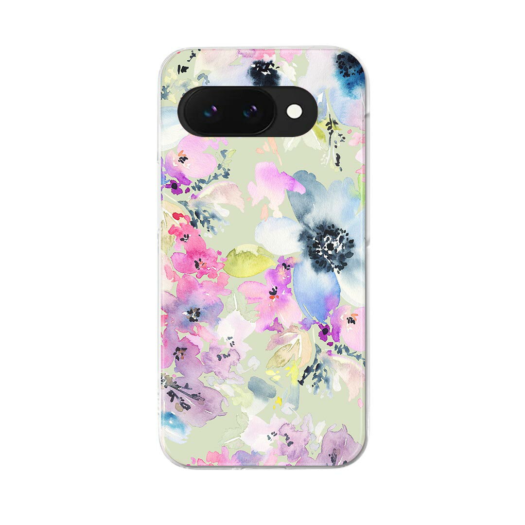 Google Pixel 9a 用 ケース 6.3インチ ハードケース pixel 9a 対応 ケース カバー 011103 花　水彩　カラフル