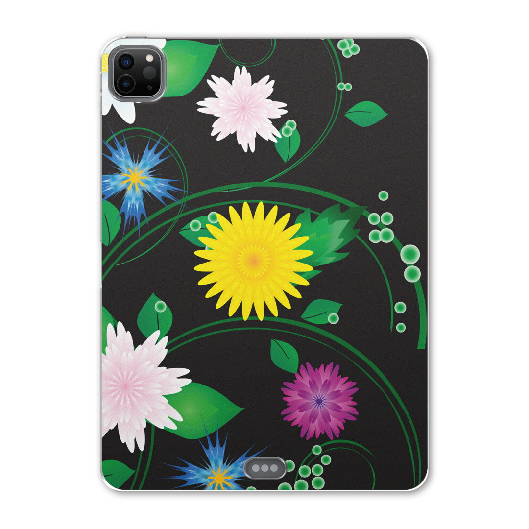 iPad Pro 11 第2世代 2020年版 用 ケース ソフト TPUケース A2228 A2068 A2230 対応 タブレットケース タブレットカバー 004987 フラワー 花　フラワー　黒