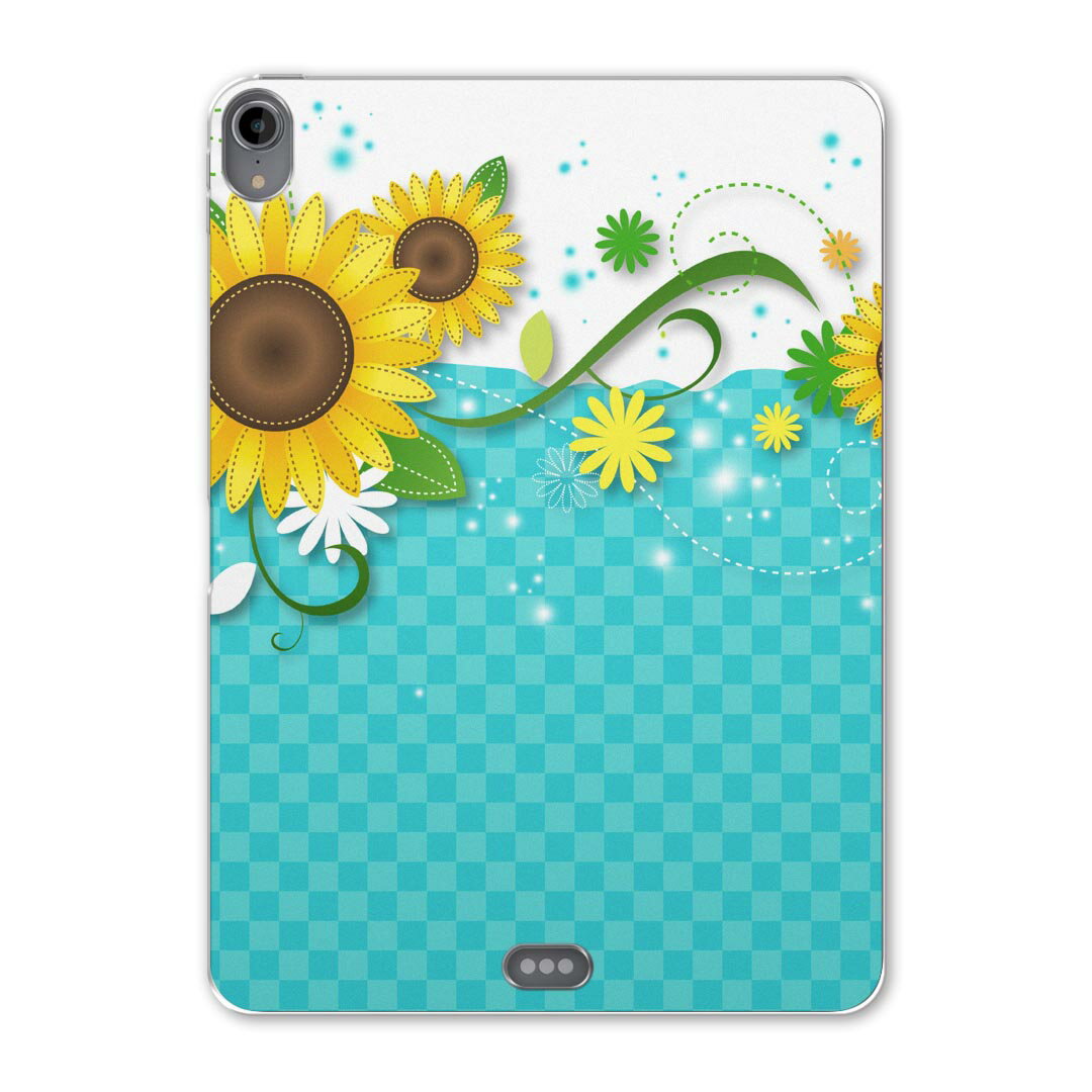 iPad Pro 12.9 第3世代 2019年版 用 ケース ソフト TPUケース A1876 A2014 A1895 対応 タブレットケース タブレットカバー 004657 ラブリー フラワー ひまわり 花 チェック