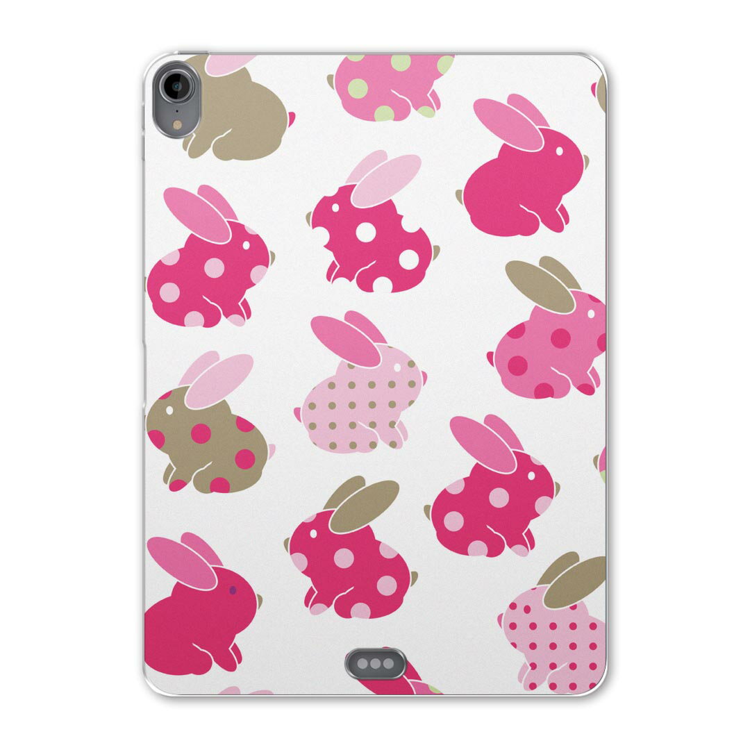 iPad Pro 12.9 第3世代 2019年版 用 ケース ソフト TPUケース A1876 A2014 A1895 対応 タブレットケース タブレットカバー 008902 アニマル チェック・ボーダー うさぎ　イラスト　ピンク　水玉