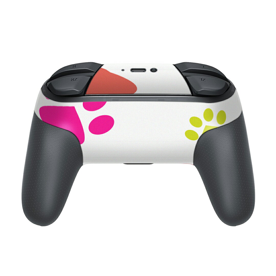 Nintendo Switch 用 PROコントローラ 専用 ニンテンドー スイッチ プロコン 専用 デザインスキンシール 全面セット カバー ケース 保護 フィルム ステッカー デコ アクセサリー 001205 足跡　カラフル　犬