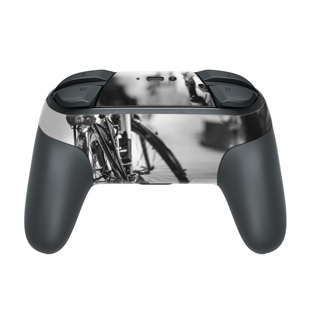 Nintendo Switch 用 PROコントローラ 専用 ニンテンドー スイッチ プロコン 専用 デザインスキンシール 全面セット カバー ケース 保護 フィルム ステッカー デコ アクセサリー 022977 自転車　写真　モノクロ