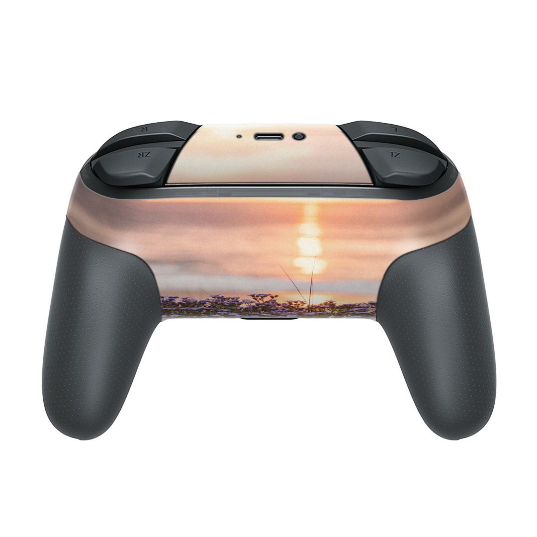 Nintendo Switch 用 PROコントローラ 専用 ニンテンドー スイッチ プロコン 専用 デザインスキンシール 全面セット カバー ケース 保護 フィルム ステッカー デコ アクセサリー 023607 景色　夕日　花