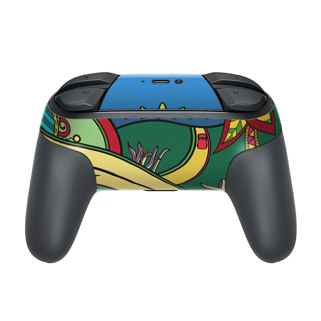 Nintendo Switch 用 PROコントローラ 専用 ニンテンドー スイッチ プロコン 専用 デザインスキンシール 全面セット カバー ケース 保護 フィルム ステッカー デコ アクセサリー 005371 太陽　海　花　山　カラフル