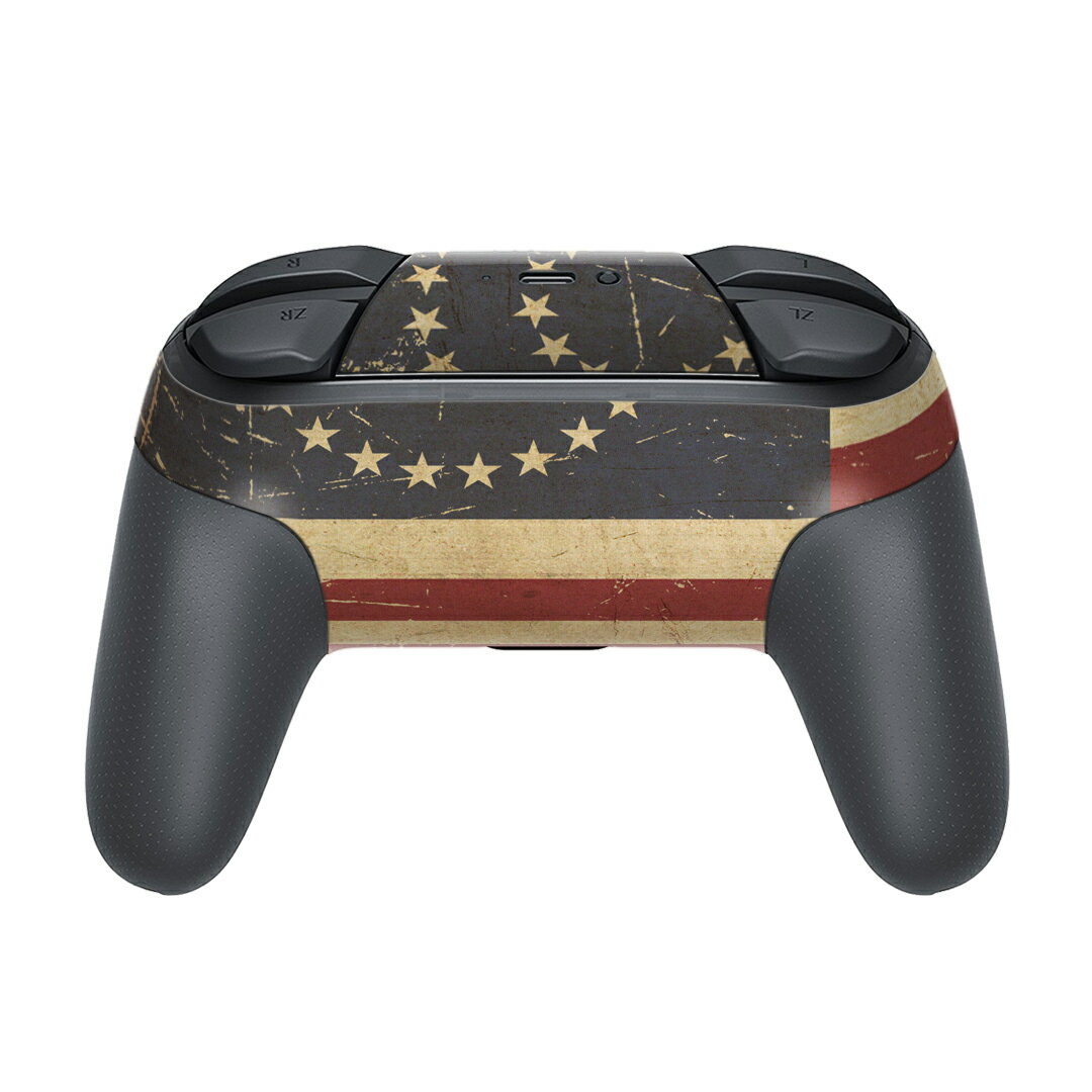 Nintendo Switch 用 PROコントローラ 専用 ニンテンドー スイッチ プロコン 専用 デザインスキンシール 全面セット カバー ケース 保護 フィルム ステッカー デコ アクセサリー 007338 木目 国旗　レトロ　赤　レッド