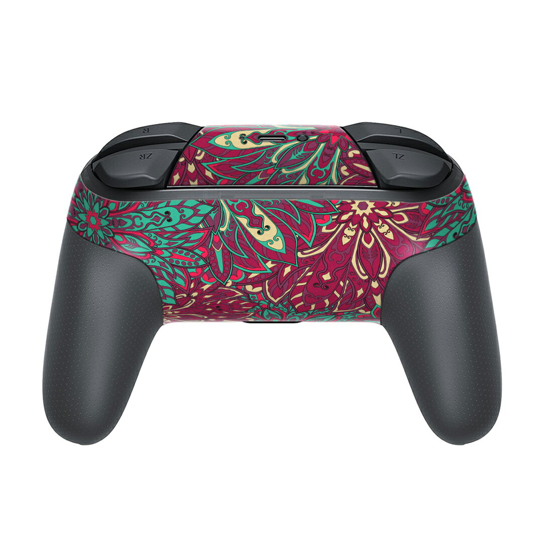 Nintendo Switch 用 PROコントローラ 専用 ニンテンドー スイッチ プロコン 専用 デザインスキンシール 全面セット カバー ケース 保護 フィルム ステッカー デコ アクセサリー 011915 花　レトロ　赤