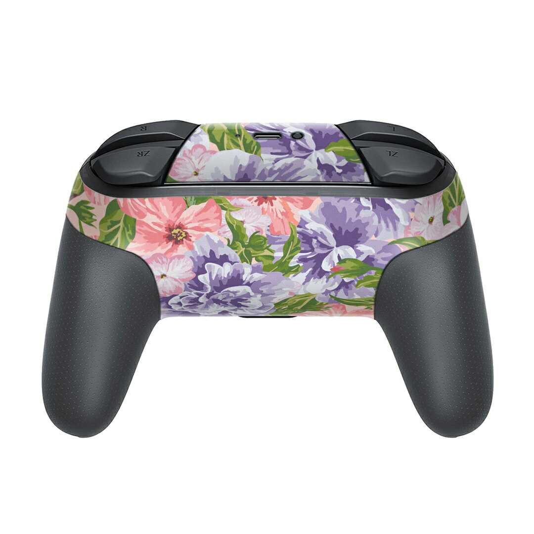 Nintendo Switch 用 PROコントローラ 専用 ニンテンドー スイッチ プロコン 専用 デザインスキンシール 全面セット カバー ケース 保護 フィルム ステッカー デコ アクセサリー 012098 花　ピンク　紫