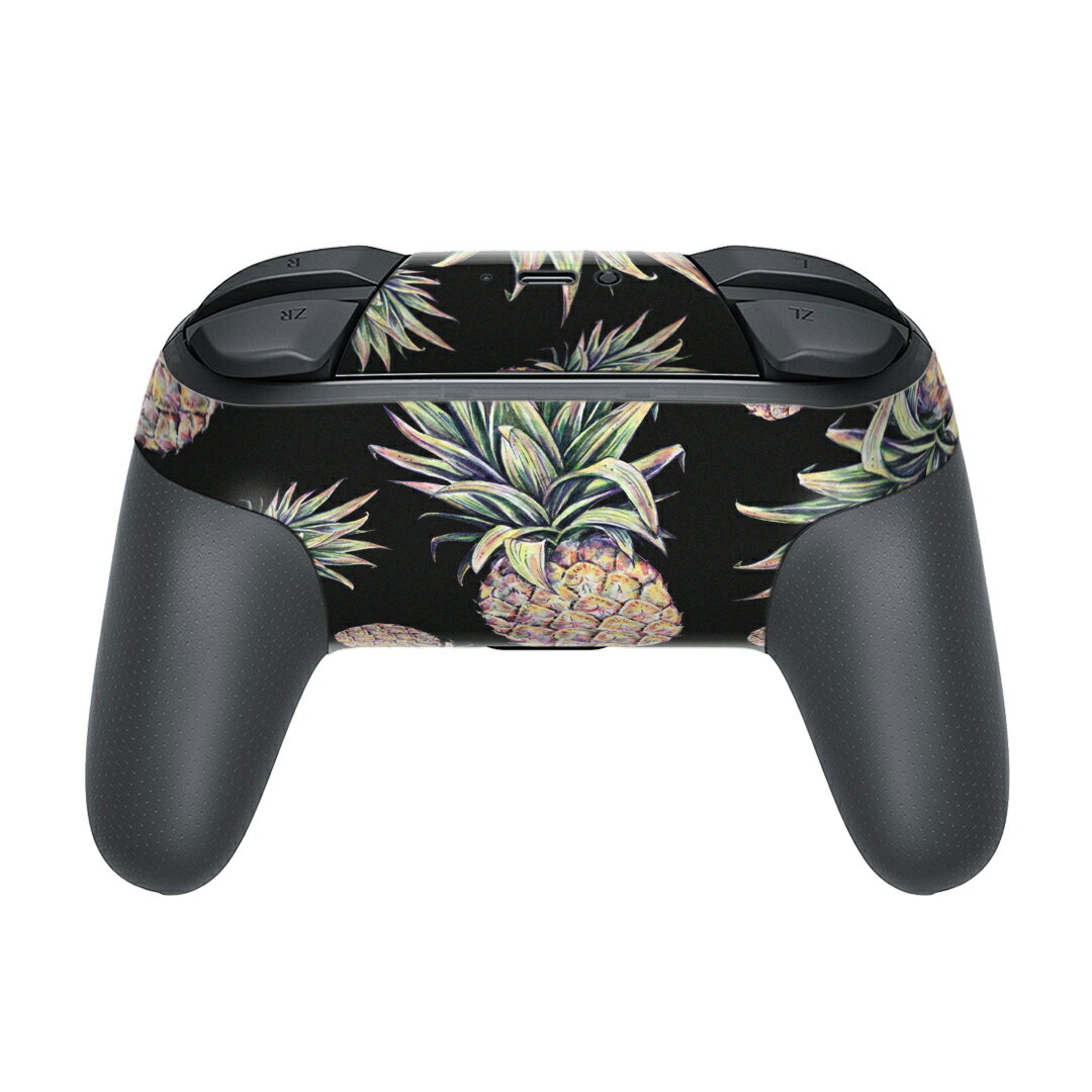 Nintendo Switch 用 PROコントローラ 専用 ニンテンドー スイッチ プロコン 専用 デザインスキンシール 全面セット カバー ケース 保護 フィルム ステッカー デコ アクセサリー 012166 パイナップル　黒　夏