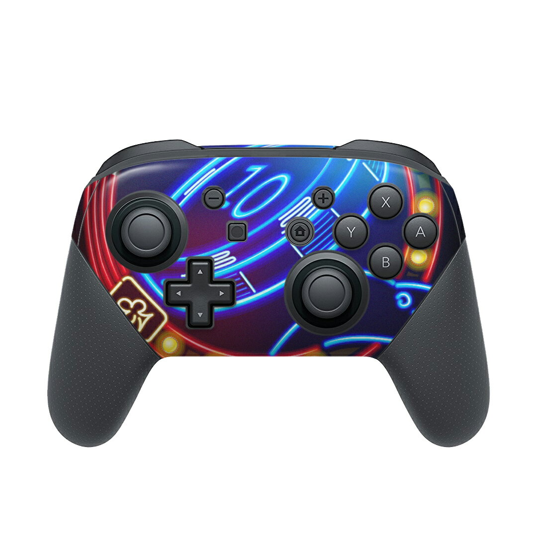 Nintendo Switch 用 PROコントローラ 専用 ニンテンドー スイッチ プロコン 専用 デザインスキンシール 全面セット カバー ケース 保護 フィルム ステッカー デコ アクセサリー 002340 ネオン　イラスト