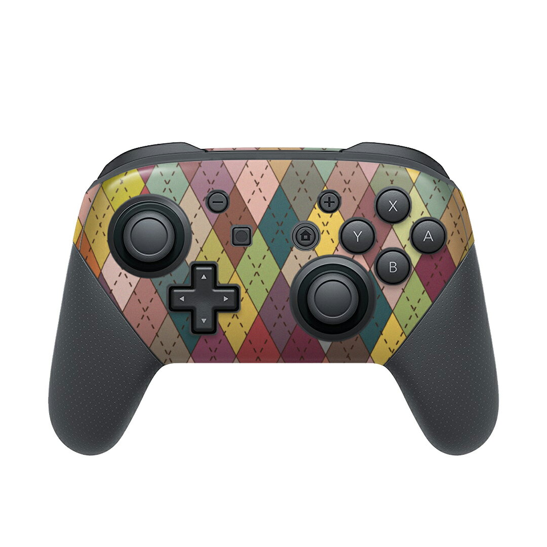 Nintendo Switch 用 PROコントローラ 専用 ニンテンドー スイッチ プロコン 専用 デザインスキンシール 全面セット カバー ケース 保護 フィルム ステッカー デコ アクセサリー 007943 カラフル アーガイル 模様