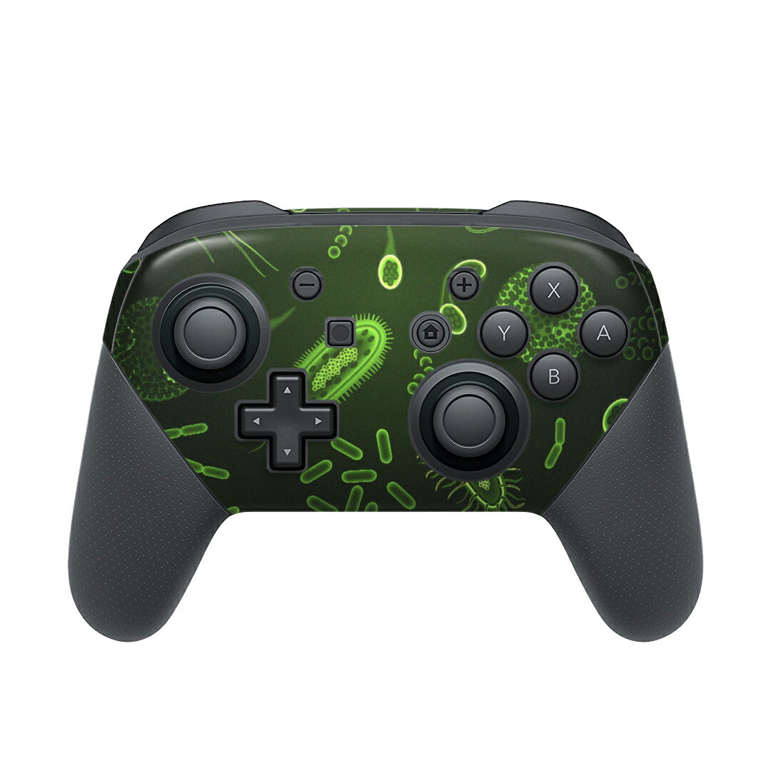 Nintendo Switch 用 PROコントローラ 専用 ニンテンドー スイッチ プロコン 専用 デザインスキンシール 全面セット カバー ケース 保護 フィルム ステッカー デコ アクセサリー 008781 緑　グリーン　微生物