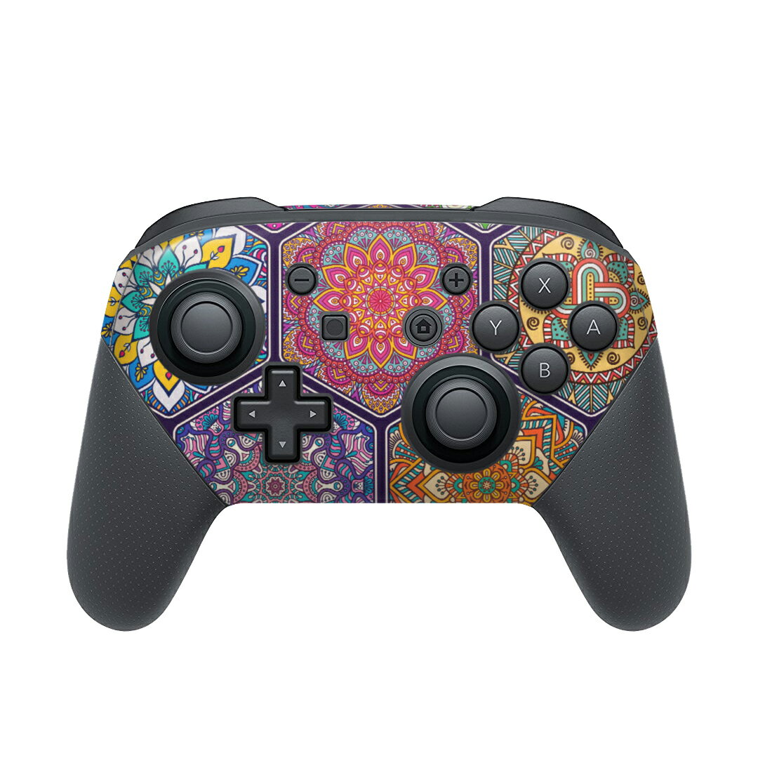 Nintendo Switch 用 PROコントローラ 専用 ニンテンドー スイッチ プロコン 専用 デザインスキンシール 全面セット カバー ケース 保護 フィルム ステッカー デコ アクセサリー 010131 アジアン 模様 カラフル