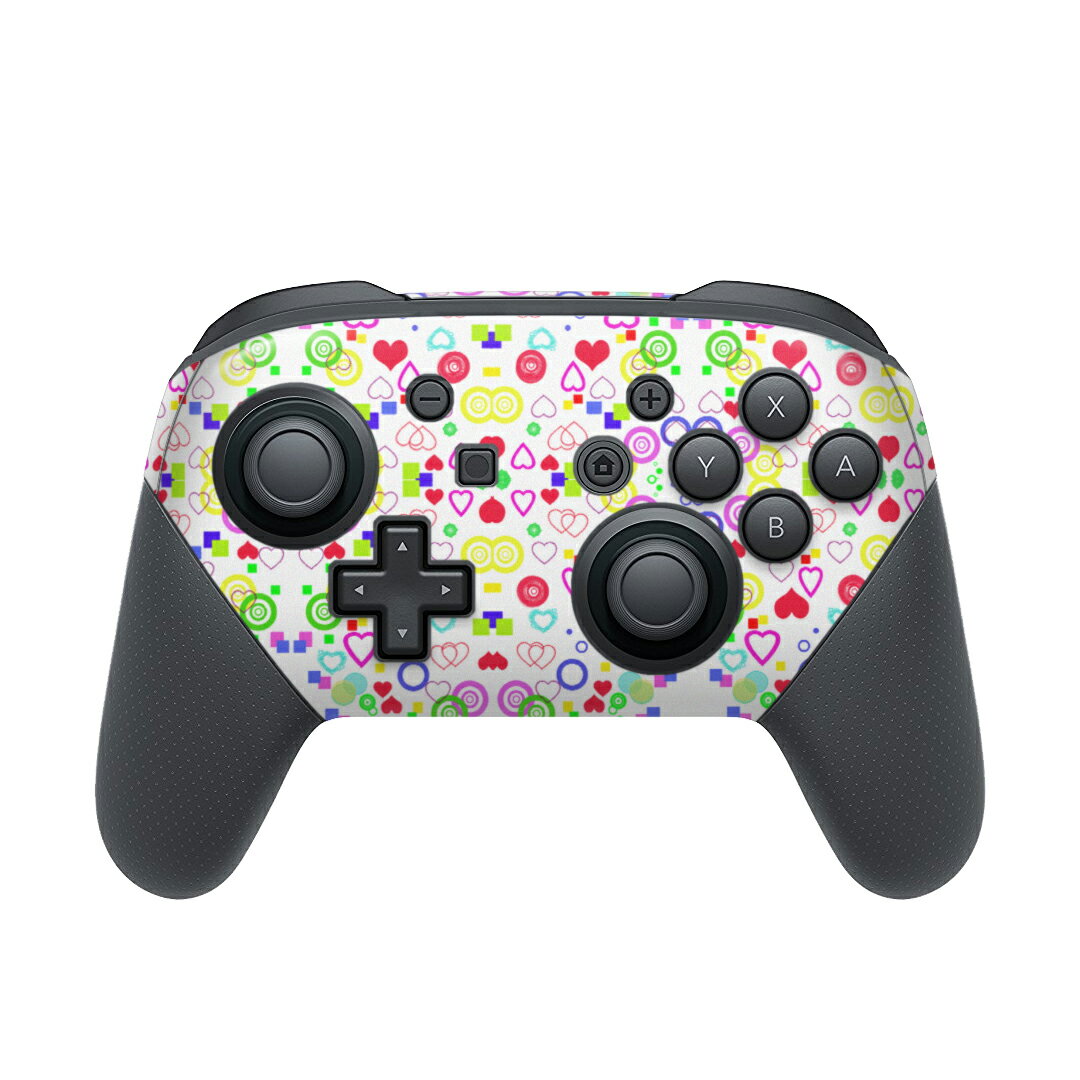 Nintendo Switch 用 PROコントローラ 専用 ニンテンドー スイッチ プロコン 専用 デザインスキンシール 全面セット カバー ケース 保護 フィルム ステッカー デコ アクセサリー 010771 カラフル ハート