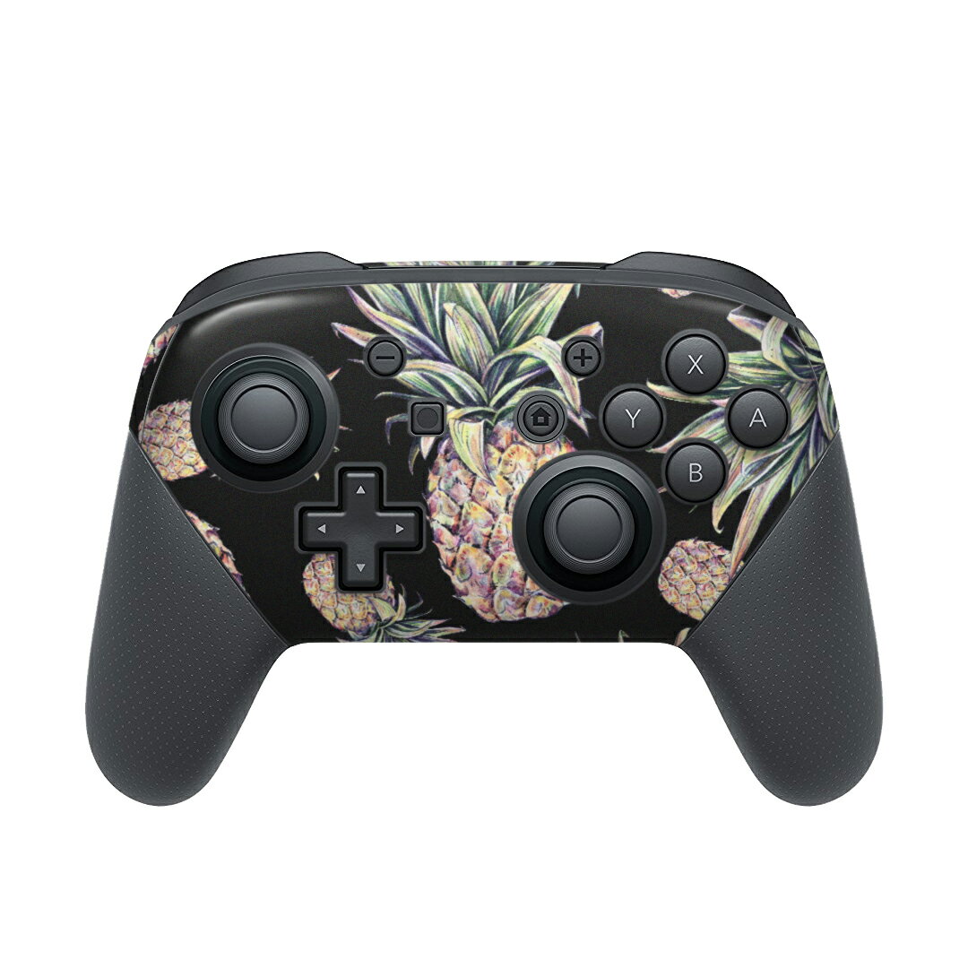 Nintendo Switch 用 PROコントローラ 専用 ニンテンドー スイッチ プロコン 専用 デザインスキンシール 全面セット カバー ケース 保護 フィルム ステッカー デコ アクセサリー 012166 パイナップル　黒　夏