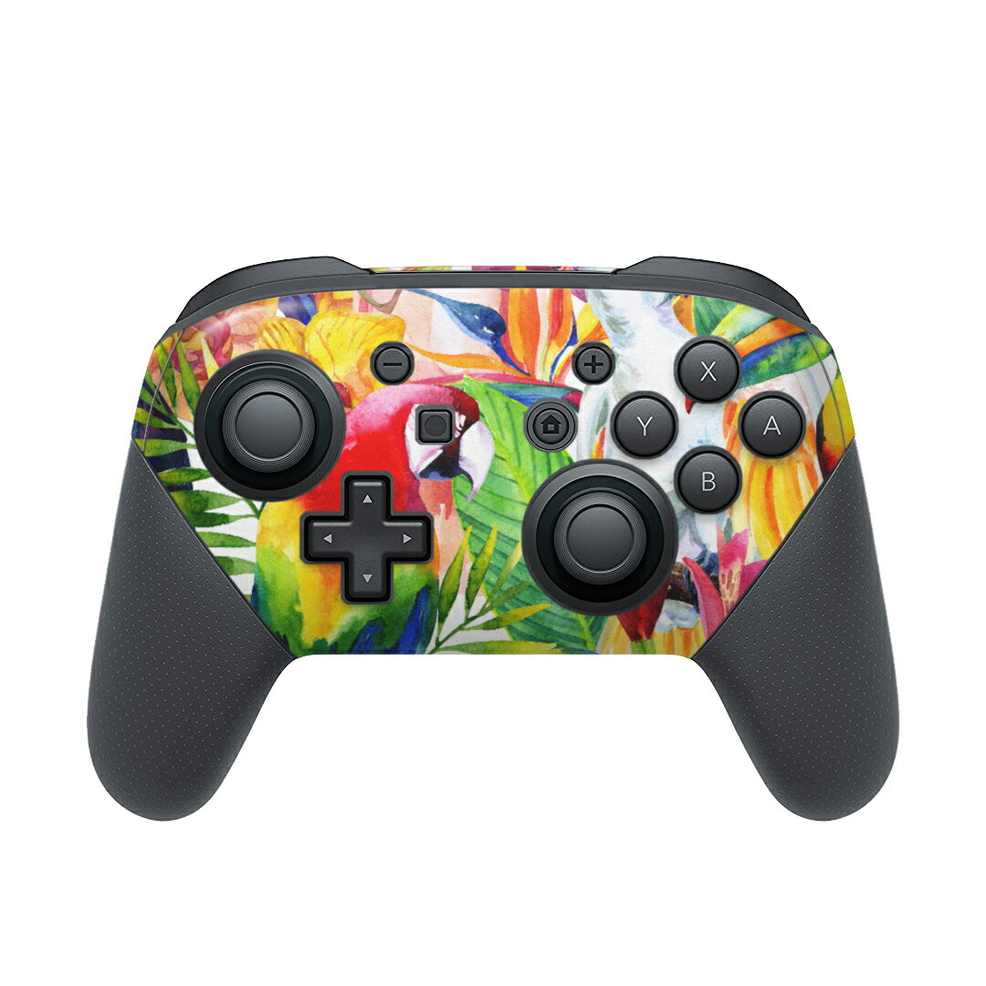 Nintendo Switch 用 PROコントローラ 専用 ニンテンドー スイッチ プロコン 専用 デザインスキンシール 全面セット カバー ケース 保護 フィルム ステッカー デコ アクセサリー 012543 鳥 カラフル 南国