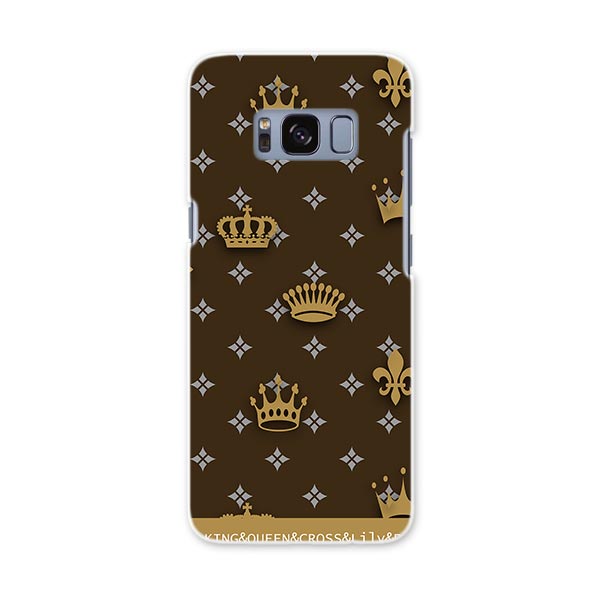 樂天商城 - SCV36 Galaxy S8 ギャラクシー エス エイト au エーユー スマホ カバー ハード pc ケース ハードケース 茶色　ブラウン　クラウン　王冠　模様 チェック・ボーダー 007906