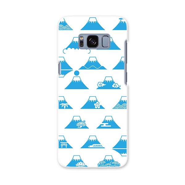 SCV36 Galaxy S8 ギャラクシー エス エイト au エーユー スマホ カバー ハード pc ケース ハードケース 青　ブルー　富士山　模様 チェック・ボーダー 008274