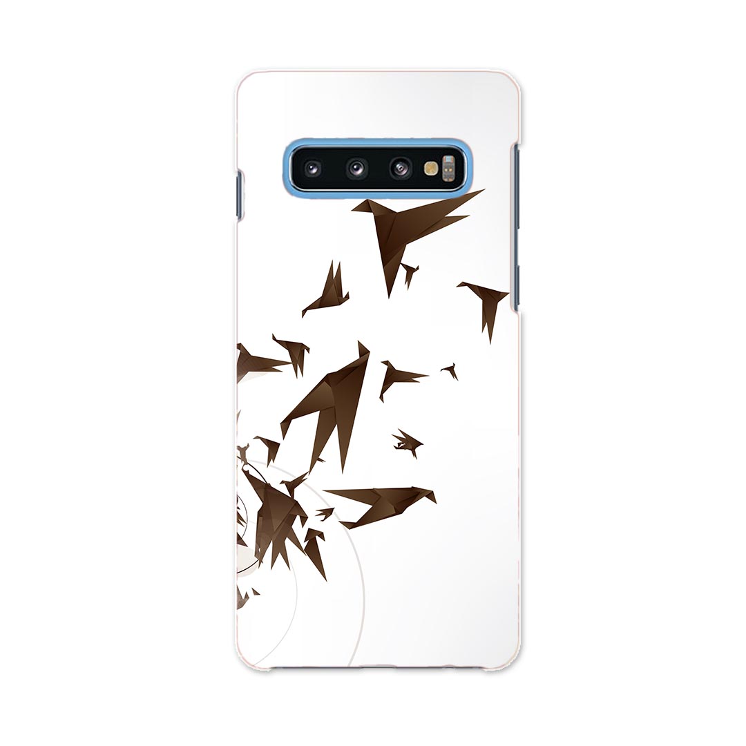 SCV42 Galaxy S10+ ギャラクシー エステンプラス au エーユー scv42 スマホ カバー ケース スマホケース スマホカバー PC ハードケース 003348 鳥　イラスト　白　黒