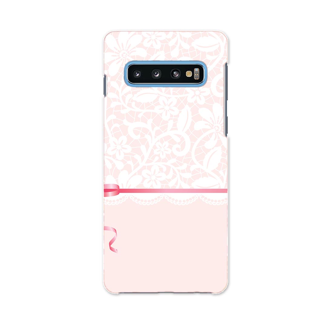 SCV42 Galaxy S10+ ギャラクシー エステンプラス au エーユー scv42 スマホ カバー ケース スマホケース スマホカバー PC ハードケース 005365 ピンク　白　リボン　ガーリー