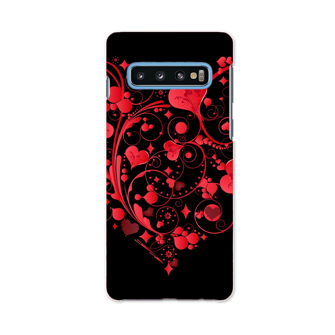 SCV42 Galaxy S10+ ギャラクシー エステンプラス au エーユー scv42 スマホ カバー ケース スマホケース スマホカバー PC ハードケース 007587 ハート　赤　レッド　黒　ブラック