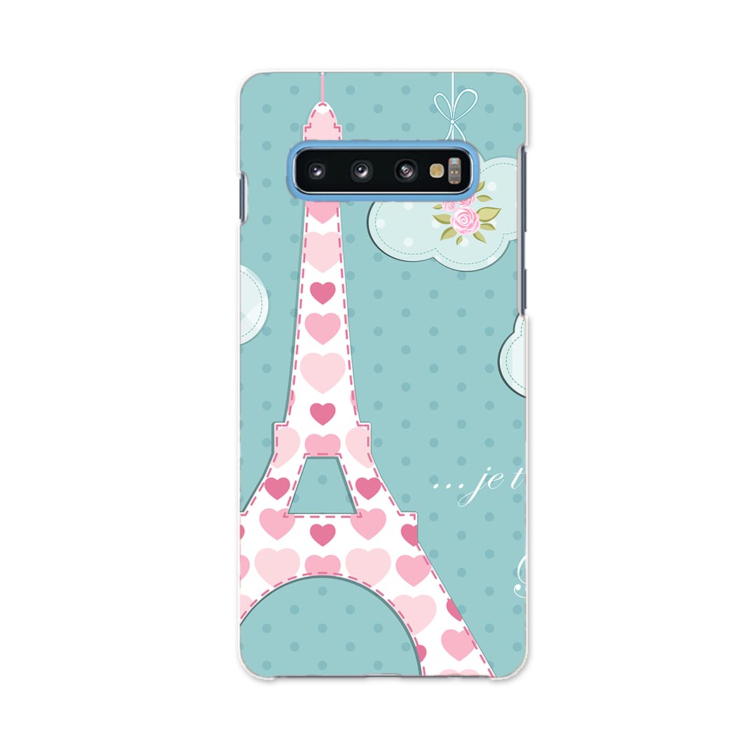 SCV42 Galaxy S10+ ギャラクシー エステンプラス au エーユー scv42 スマホ カバー ケース スマホケース スマホカバー PC ハードケース 008068 エッフェル塔　建物　花　フラワー　ハート　水玉
