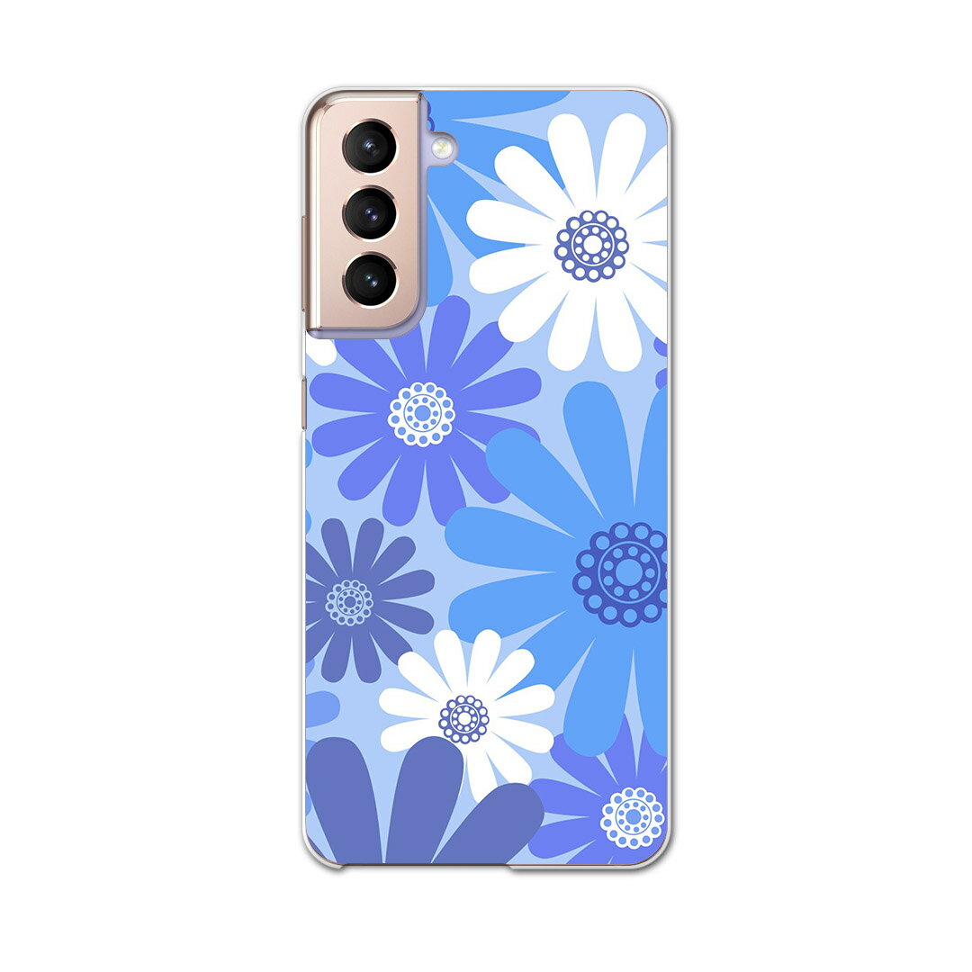 乐天商城 - Galaxy S21 5G SC-51B ギャラクシー サムスン docomo ドコモスマホ カバー ケース スマホケース スマホカバー PC ハードケース 000678 花　青色