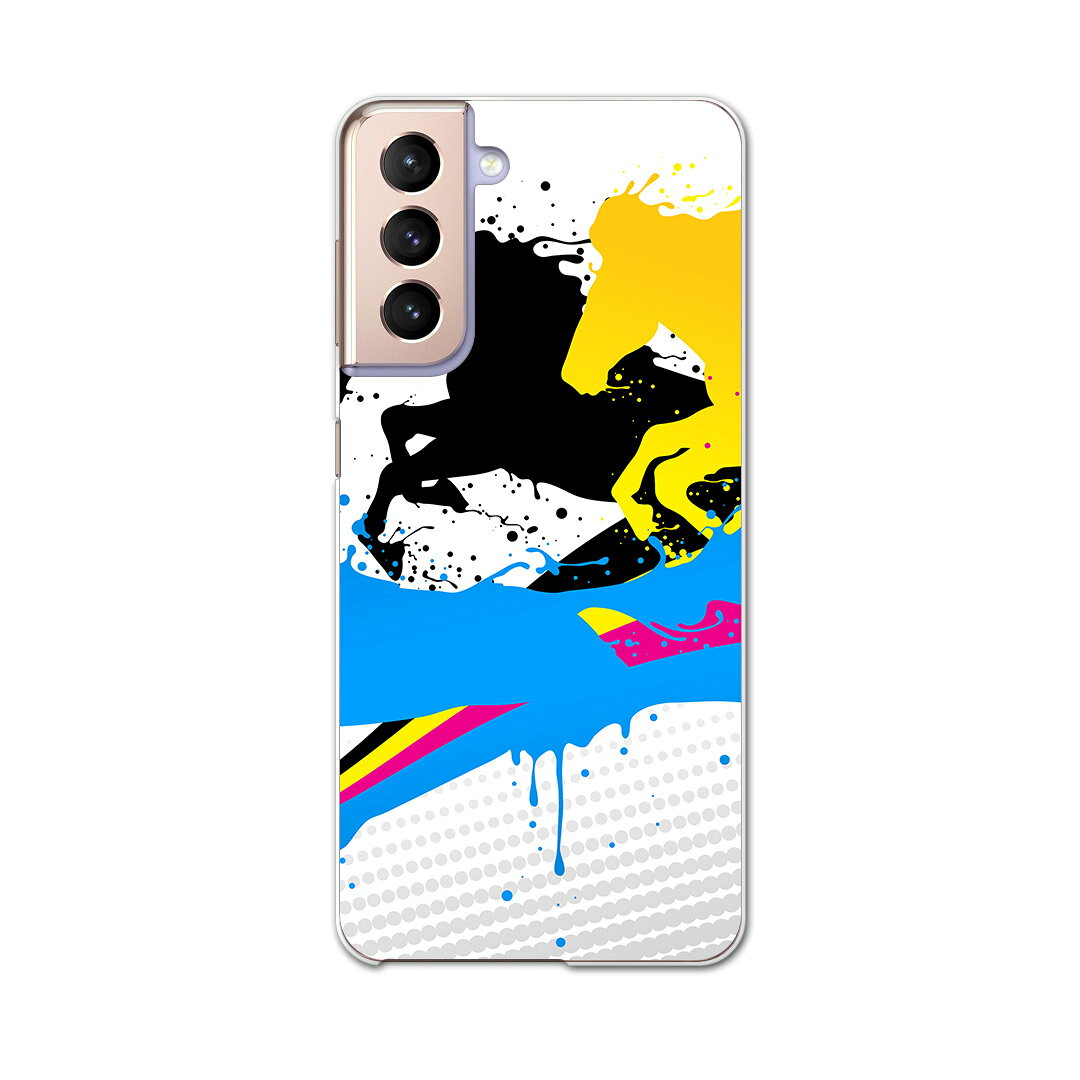 Galaxy S21 5G SCG09 ギャラクシー サムスン au エーユー スマホ カバー ケース スマホケース スマホカバー PC ハードケース 007573 カラフル　馬　インク　ペンキ