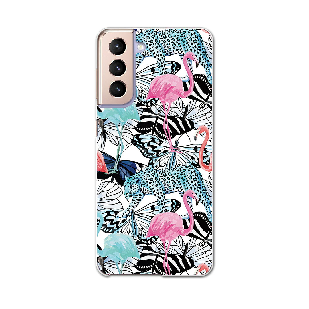 Galaxy S21 5G SC-51B ギャラクシー サムスン docomo ドコモスマホ カバー ケース スマホケース スマホカバー PC ハードケース 011591 動物　フラミンゴ　蝶