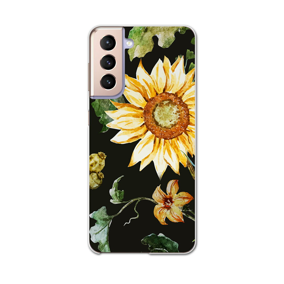 Galaxy S21 5G SC-51B ギャラクシー サムスン docomo ドコモスマホ カバー ケース スマホケース スマホカバー PC ハードケース 012091 ひまわり 花 黒