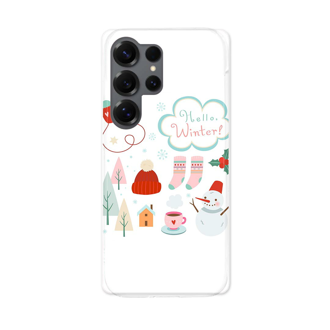 Galaxy S25 Ultra 用 スマホカバー SC-52F / SCG32 共通対応 sc52f ケース カバー ハードケース 015600 冬　クリスマス　ゆきだるま
