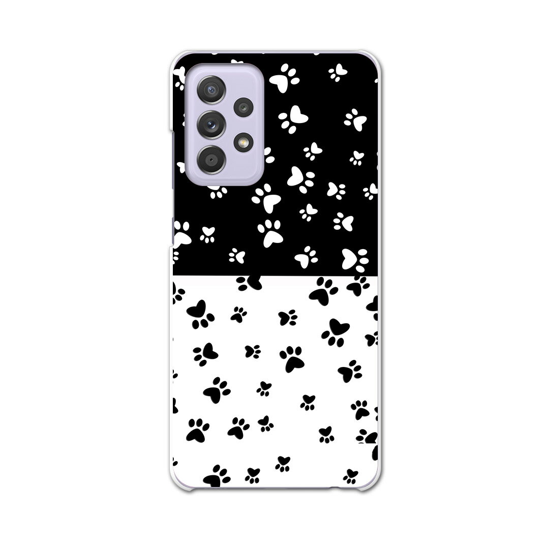 sc53b Galaxy A52 5G SC-53B ギャラクシー サムスン スマホ カバー ケース スマホケース スマホカバー PC ハードケース 000128 犬　足跡　バイカラー　白黒