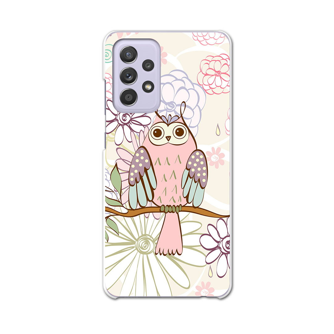 sc53b Galaxy A52 5G SC-53B ギャラクシー サムスン スマホ カバー ケース スマホケース スマホカバー PC ハードケース 008898 花　フラワー　ピンク　フクロウ