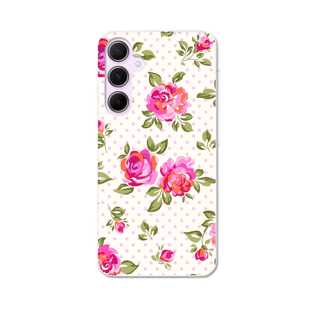 Galaxy A55 5G 用 ハードケース SC-53E / SCG27 共通対応 ケース カバー ハードケース 004758 花 水玉 ドット ピンク
